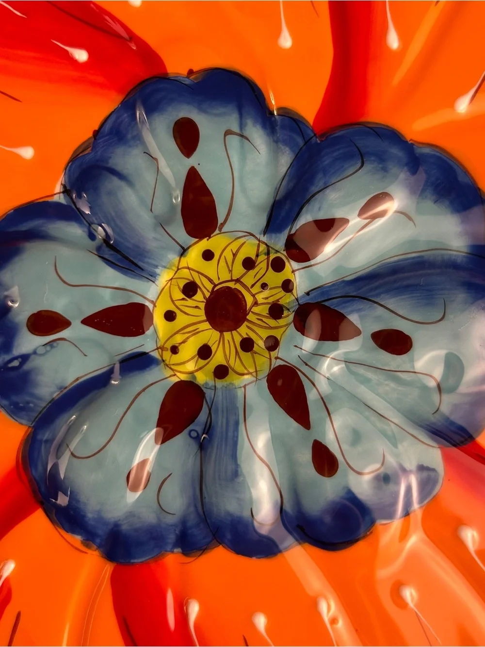 Laurie Gates Hand Painted Orange Flower Serving Plate